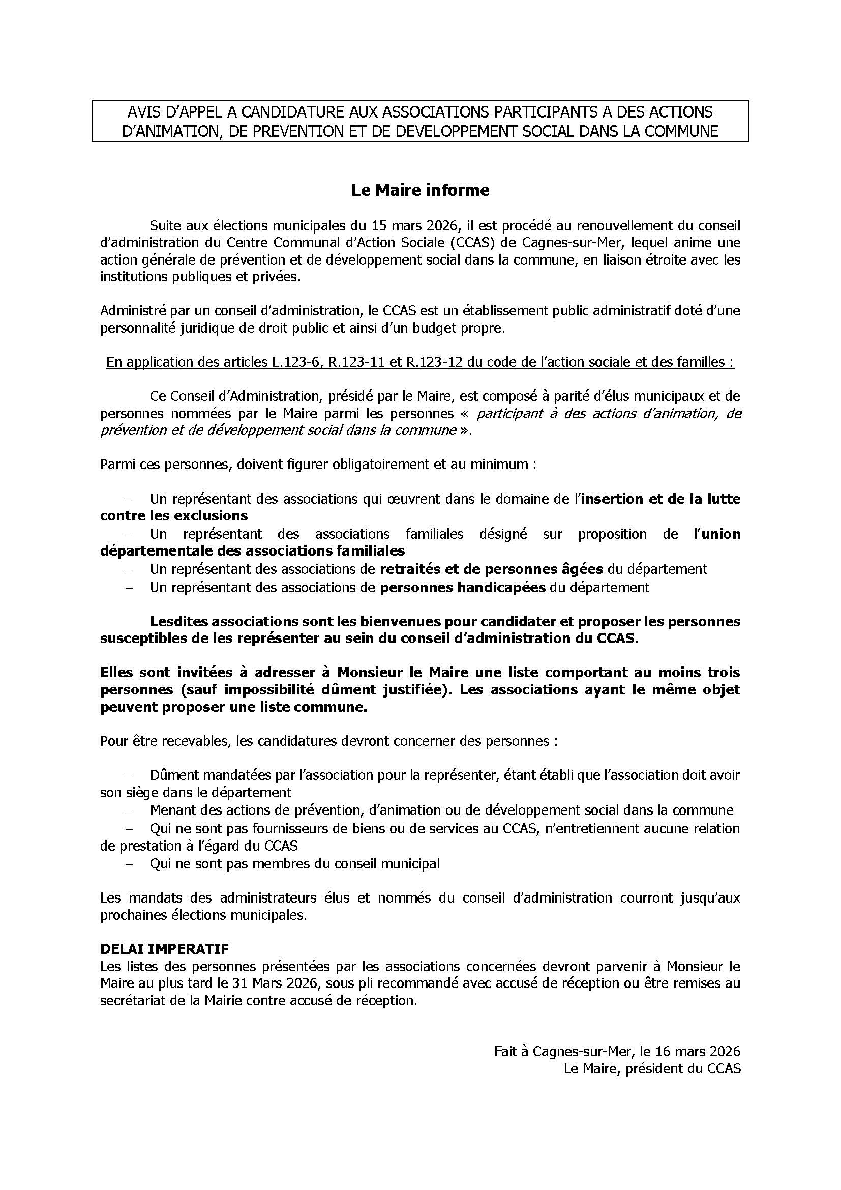 avis candidatures ca 2026